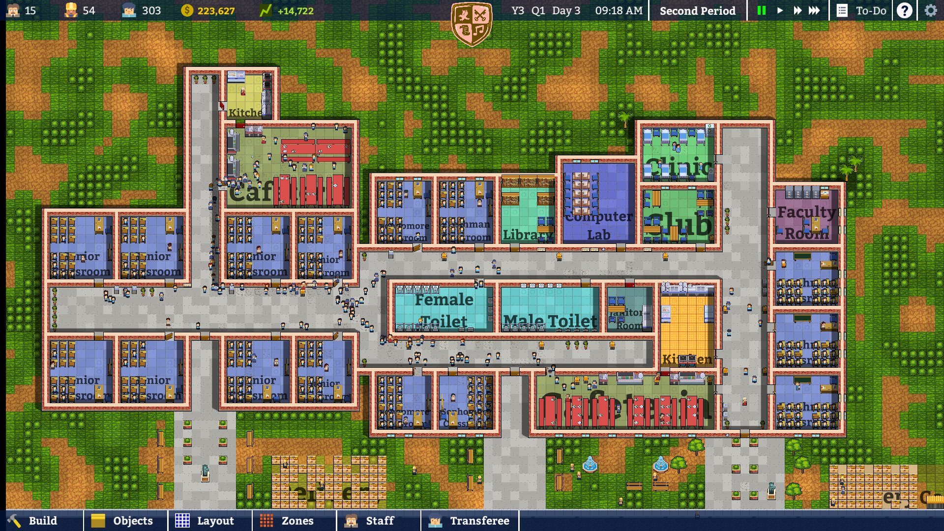 Petite déception : le jeu n'est pas aussi soigné que Prison Architect au niveau graphique (alors que c'est le même directeur artistique). Il y a un peu d'aliasing, le terrain est momoche et les animations sont en chantier.